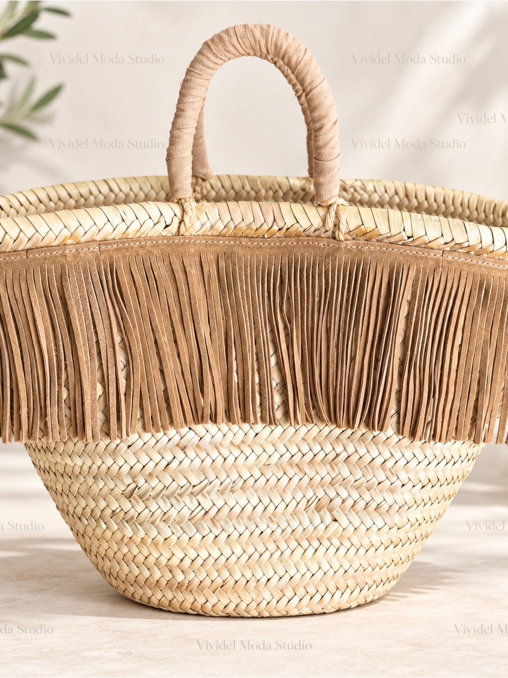 Johnny Was Tan Woven Basket Bag with Fringe